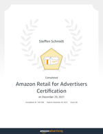 Zertifikat Amazon Retail Advertisers 2021