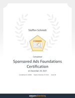 Zertifikat Amazon Sponsored Ads Foundations 